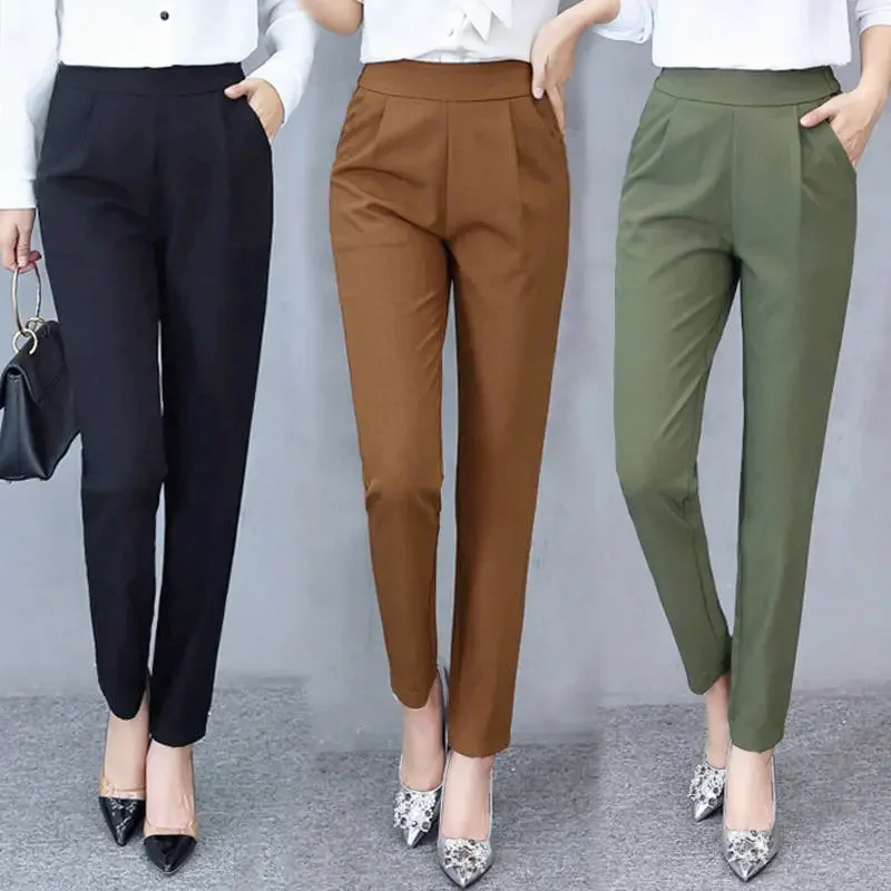 Women's Classic Pants Fashion High Waist Black Office Trousers New Baggy Capris Mother 2023 Summer Thin Casual Harem Pantalon