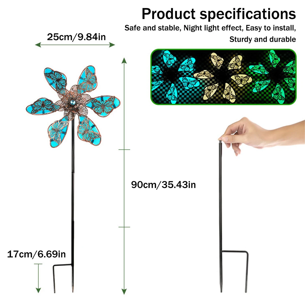 Outdoor Wind Spinner 148 Cm, Scultura A Vento Doppio Pavone In Metallo, Per Giardino E Patio, Con Supporto A 3 Poli, Antiruggine - 2