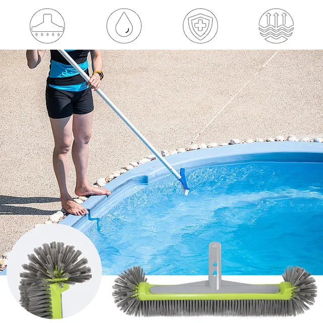 20" 2-in-1 Pool Brush & Vacuum Head - Swivel Hose Connection For 1-1/4" Or 1-1/2" Hose, Sturdy Nylon Bristles