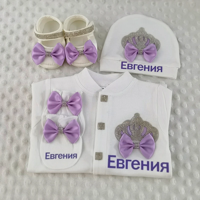 Name Personalized 4pcs Crown Jewelry Welcome Home Romper Baby