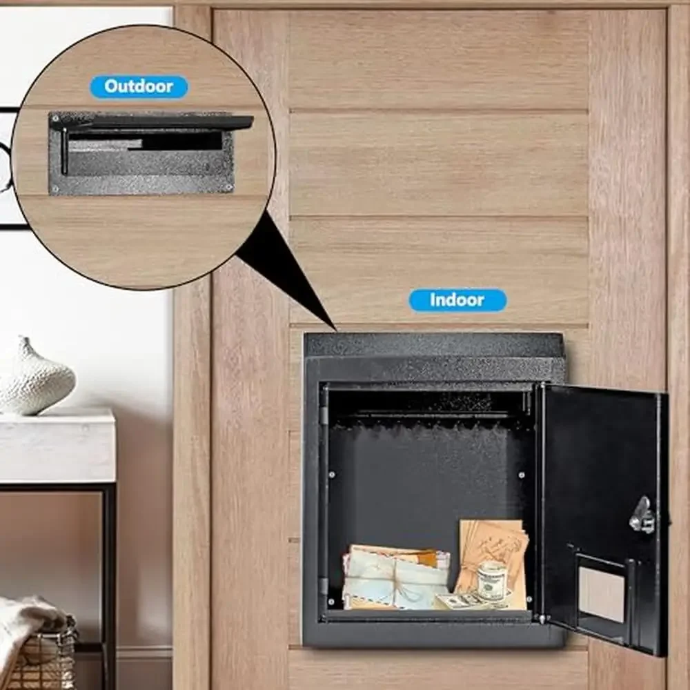 Mail Slot Door Drop Box Combination Lock Adjustable Chute Steel 16.5" x 12.5" x 6" Valuables Deposit Safe House Office Storage