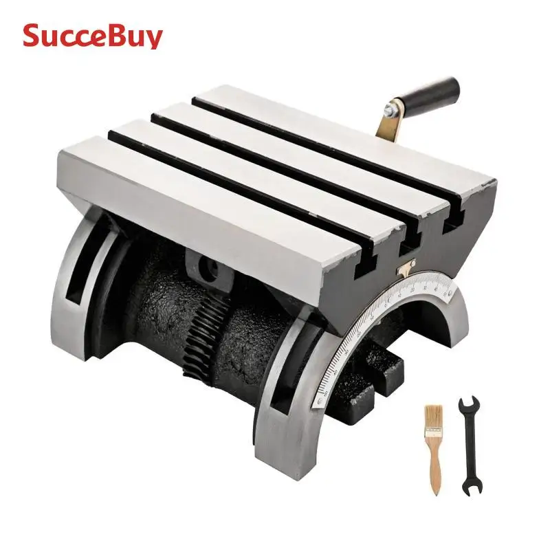 Tilting Milling Table Adjustable Rotary Worktable Machine 3 T-Slots Crank Handle for Grinding Milling