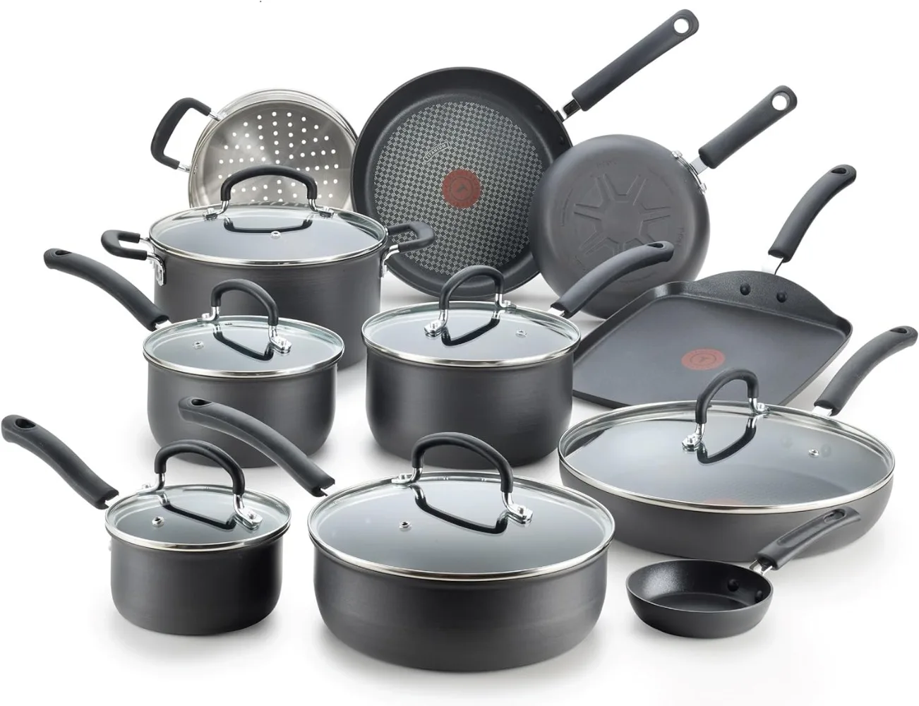 

T-fal Ultimate Hard Anodized Nonstick Cookware Set 17 Piece Oven Safe 400F, Lid Safe 350F Pots and Pans, Dishwasher