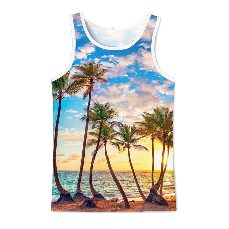 Women Tank Tops Spaghetti Strap Tanks Beach Crop Tops New Summer Graffiti Coconut Tree 3d Printed Vest Adults Kids Casual Street Fashion Beach Sleeveless Tops Gym Men Clothing