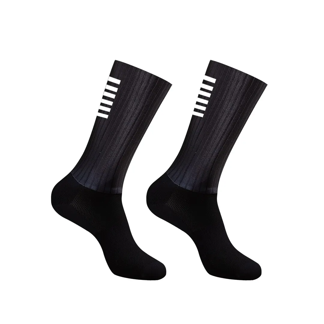 Cycling socks Men Knee High Anti Slip Silicone Aero Whiteline Bicycle Sport Running Bike Hose