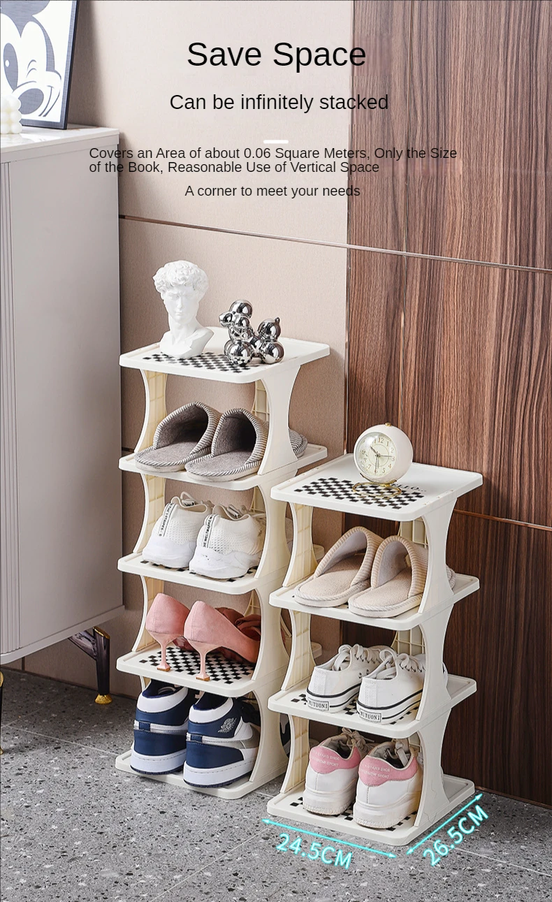 Large Space-saving Shoe Rack - Ecru