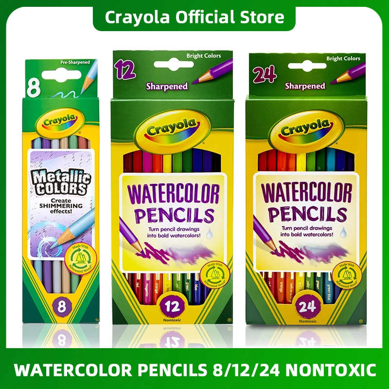 

Crayola Watercolor Pencils 8/12/24 Nontoxic Metallic Lead Drawing Educational Toys for Children 68-3708/68-4302 /68-4304