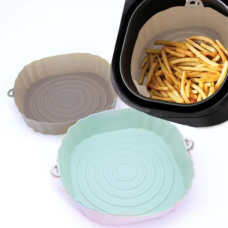 Air Fryer Pan Silicone Basket for Airfryer Oven Baking Silicone Tray Reusable Airfryer Pot Pan Liner Pizza Mold air fryer liners,air fryer accessories,air fryer baking tray,air fryer silicone tray,air fryer mold,air fryer basket