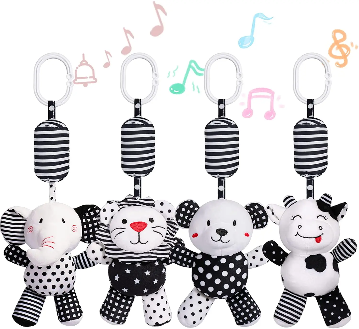 

Baby Toy Newborn Stroller Plush Rattle Toys Black and White Animals Baby Rattles Crib Mobiles Bed Bell Car Seat Educational Toys