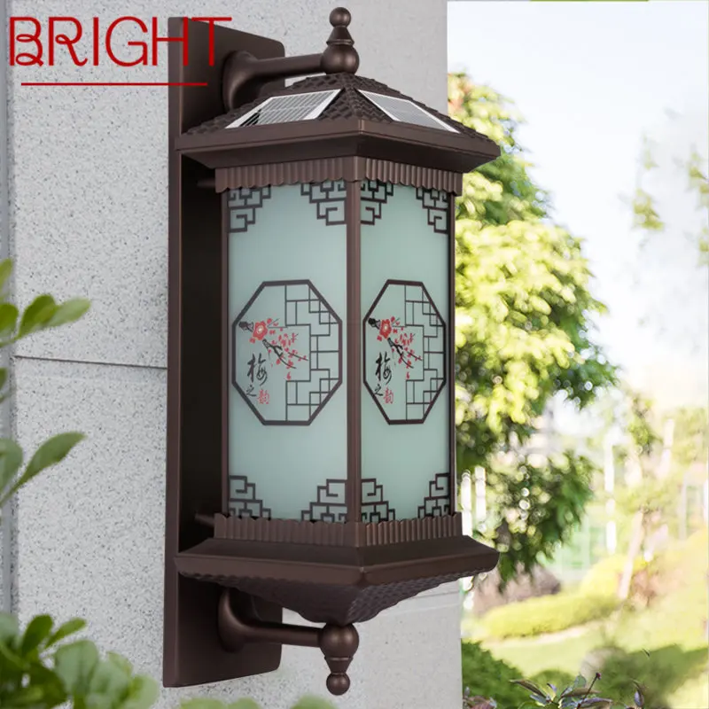 BRIGHT Outdoor Solar Wall Lamp Creativity Plum Blossom Pattern Sconce Light LED Waterproof IP65 for Home Villa Courtyard for oneplus 12 5g drawing pattern leather phone case plum blossom