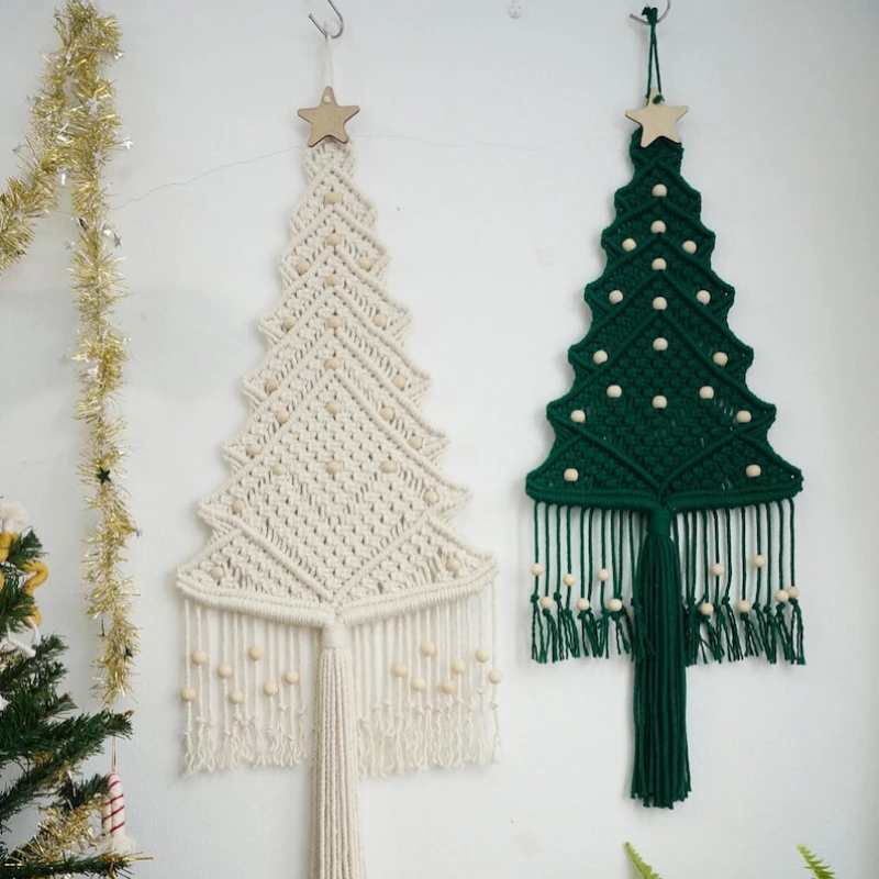 Macrame Wall Hanging Christmas Tree With Star Pine Tree Christmas Holiday Decoration Farmhouse Xmas Decor Macrame Xmas Tree