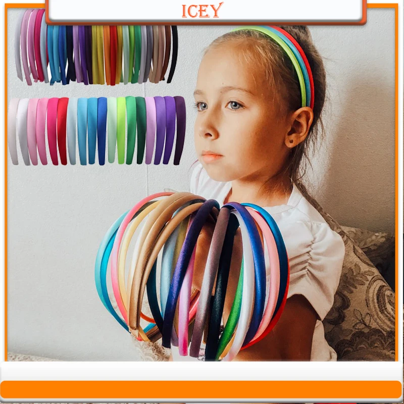

140pcs 1.5cm Satin Headbands Girl Headwear Women Hairband Covered Plastic ABS Hair Accessories Multicolor DIY Hair Hoop