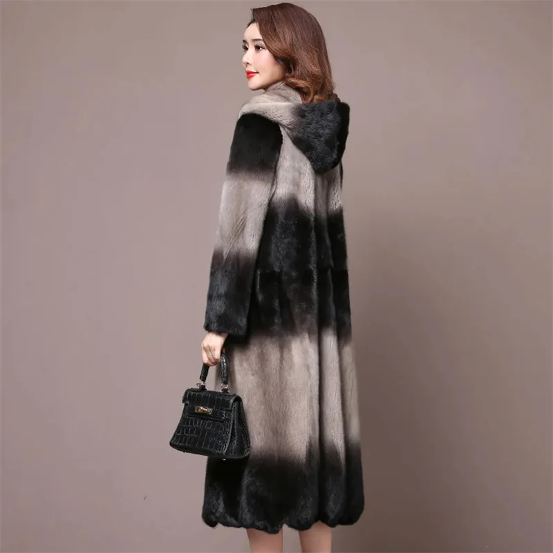 High-Quality Mink Fur Coat Women's Whole Mink Fur Coat Medium length Thick OutCoat Female 2023 new Hooded Fashion Section Dyeing