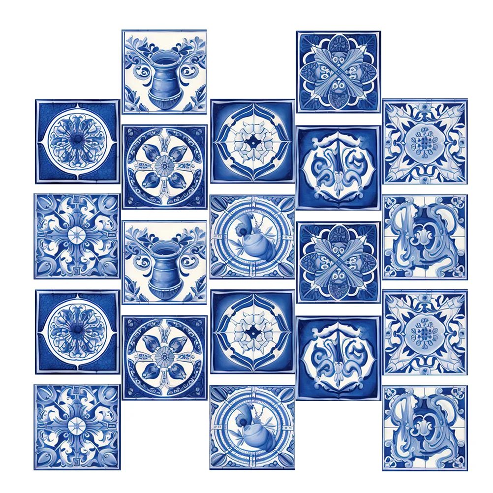 

20 Pcs Ceramic Tile Moroccan Stickers Decor Pvc Kitchen Backsplash Tiles Peel and