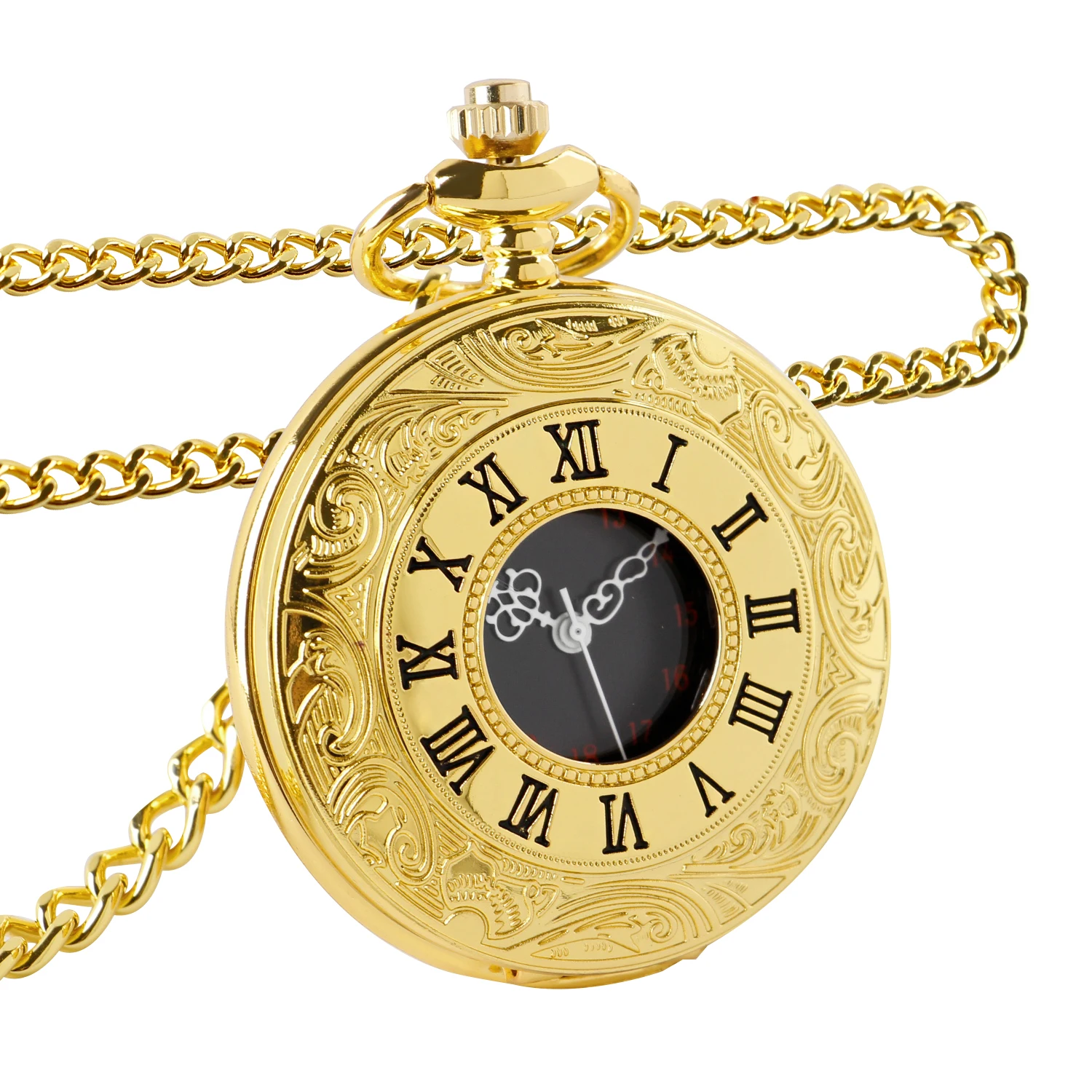 

Gold Vintage Quartz Pocket Watch Roman Numerals Scale Pocket Watches Necklace with Chain Birthday Gifts Half Hunter