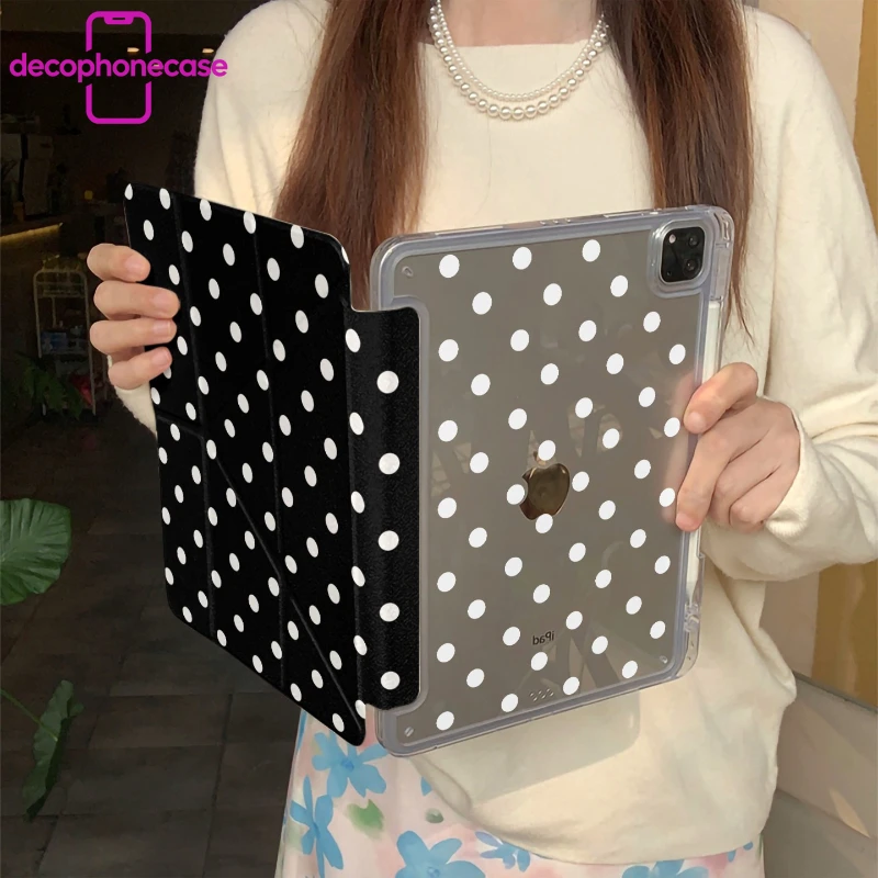 Chic Black & White Polka Dot Tri-Fold iPad Case