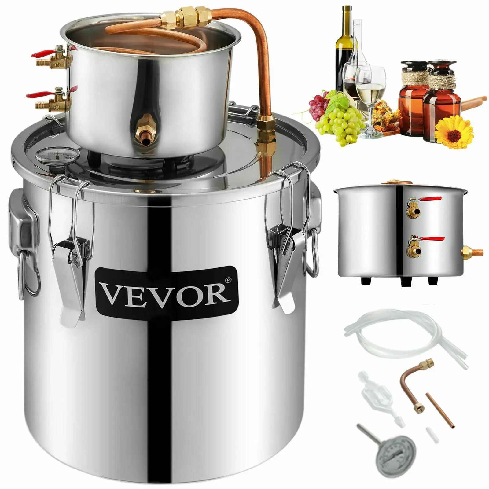Distiller Alambic Moonshine 5 Gallon 21L Alcohol Still Stainless Copper DIY Home Brew Water Wine Essential Oil Brewing Kit