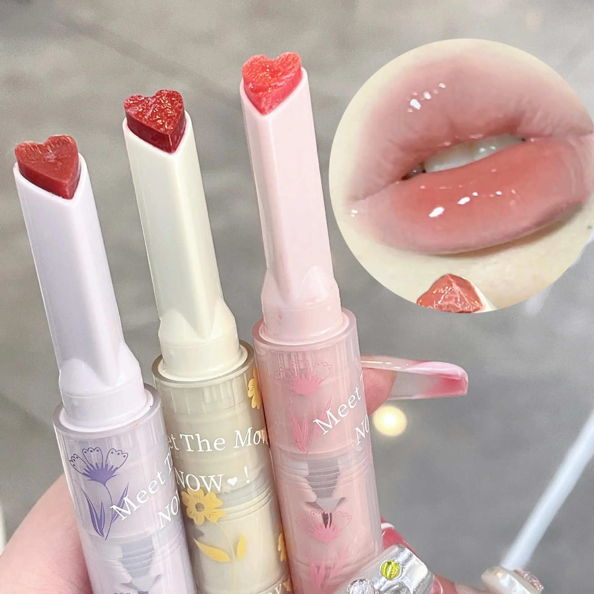 

Jelly Lip Glaze Flower Mirror Water Lipstick Heart-shaped Lip Gloss Moisturising Lipstick Pen Waterproof Non-stick Cup Korean