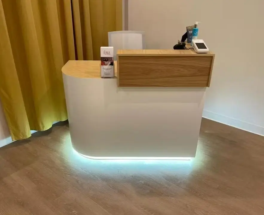 USA CA UK AU GER Local Stock Wood MDF Coffee Bar Curved Shop Caunter Reception Desk Office Stand