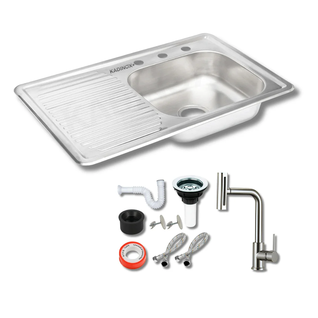 Tarja Empotrar para Cocina 80x50 cm Acero Inoxidable Mezcladora 360°