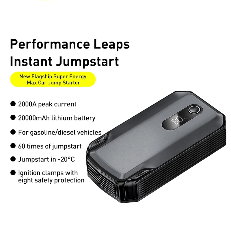 Baseus 20000mAh Jump Starter Power Bank 2000A 12V Portable Car Battery