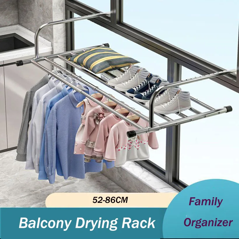 New Stainless Steel Folding Shoe Rack Balcony Coat Hanger Drying Shoes