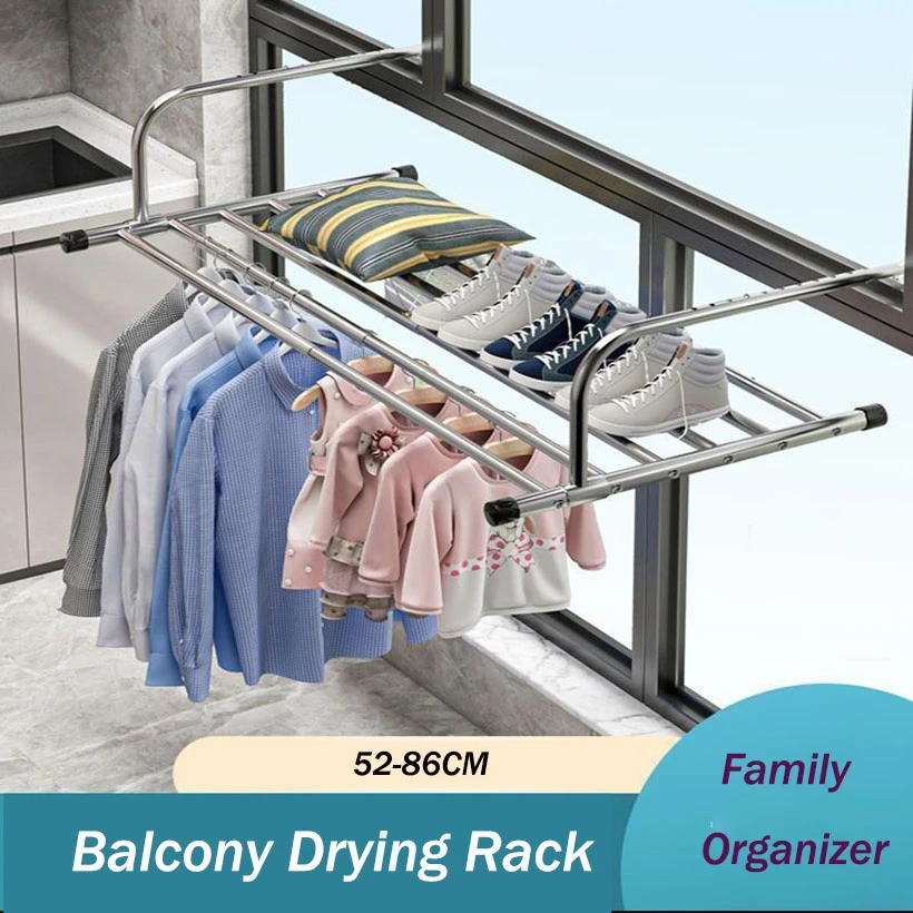 New Stainless Steel Folding Shoe Rack Balcony Coat Hanger Drying Shoes ...