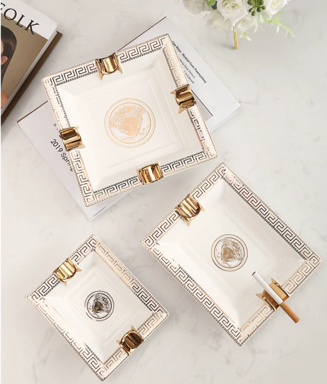 American bone china gold painted ashtray ceramic design household cigar creative luxury decoration