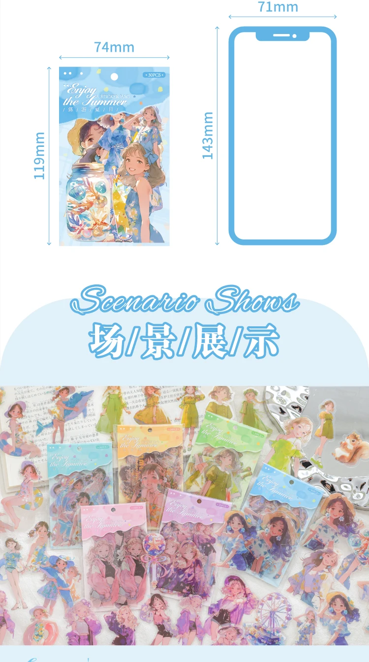 Journal gehen 30 teile/los Sommerferien Mädchen Aufkleber Handwerk Scrap booking dekorative schöne Sommer Mädchen für Karten planer Etiketten – Detail 3