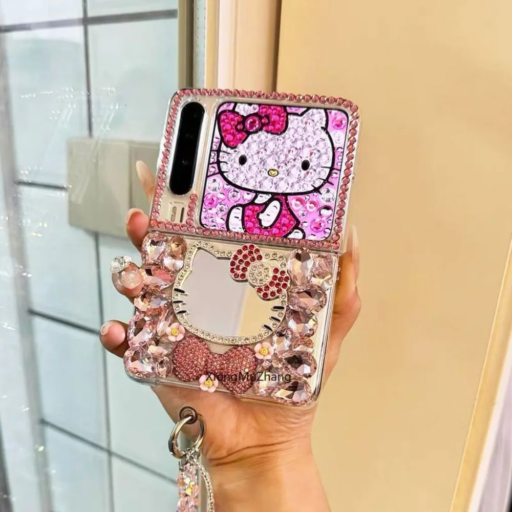 Bling Strass Kristall Hello Kitty Hülle für Motorola Razr 60 Ultra 70 50 Razr 40 Ultra Diamant Make-up Spiegel Sanrio Cover