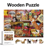 Greedy Cat-Wooden Jigsaw Puzzle Art, Unique Animal Shaped Pieces, DIY Leisure Game Fun Toy Gift Suitable Family Friends 1