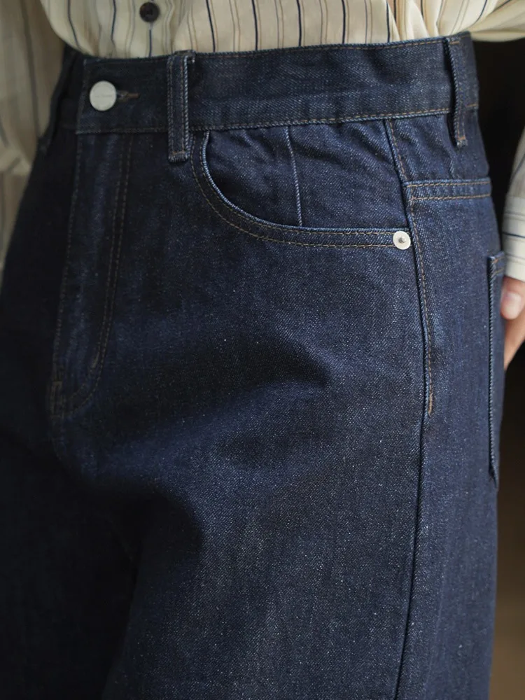 [LANMREM] High Waist Vintage Jeans Women's Dark Blue Wide Leg Pants Straight Loose Streetwear Trousers 2024 Spring New 26D1227 images - 6