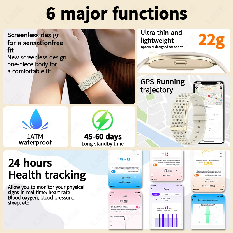 LIGE Smart Watch Women Men Fitness Bracelet Sport Band Heart Rate Blood Pressure Sleep Monitor Health Smartwatch for Android iOS