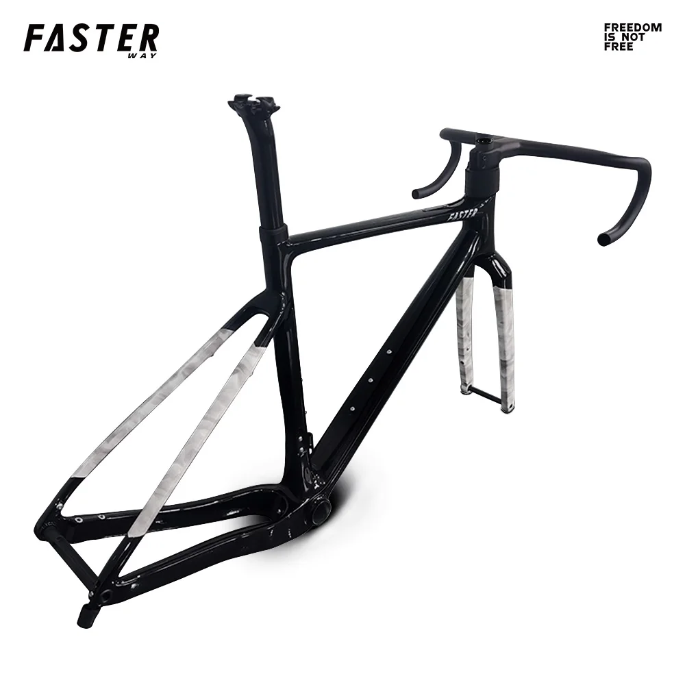 새로운 모델 BB86 Fasterway 그래블 프레임셋 카본 자전거 로드 프레임 (포크, 시트포스트 클램프, 헤드셋, 핸들바 포함) 45C 디스크 브레이크