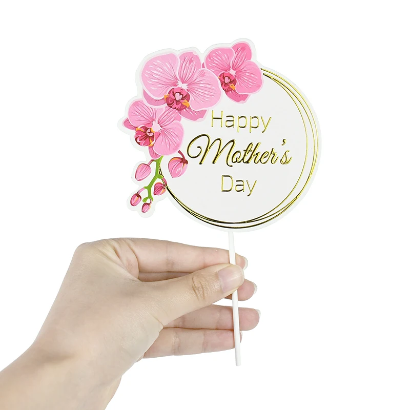 5pcs Happy Mother's Day Cake Toppers Pink Heart Flower Decoration Mothers Day Gift Birthday Party Cake Dessert Decor Supplies 