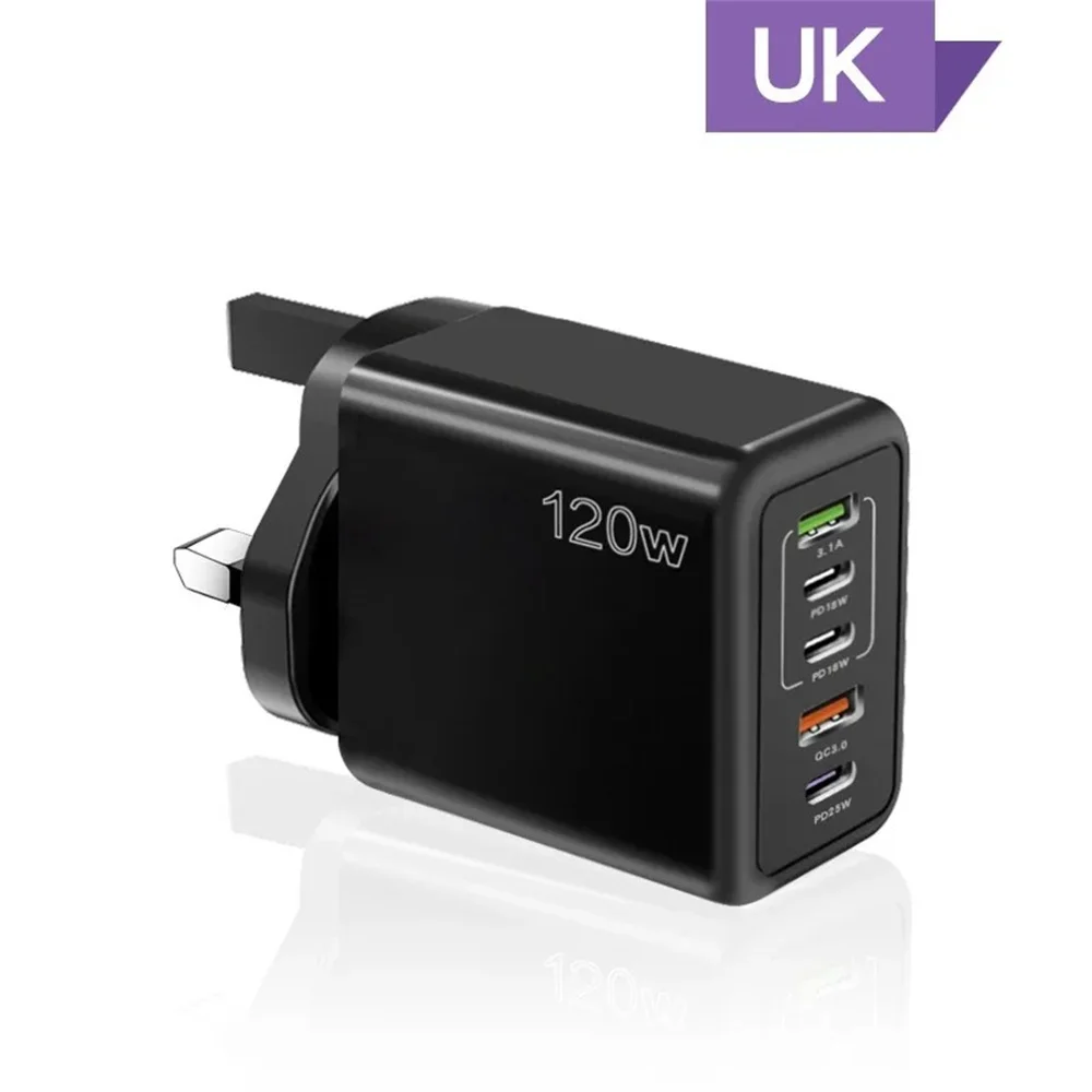 120W USB Charger 5 Ports Type C Fast Charging EU/US/UK Wall Charger Adapter For