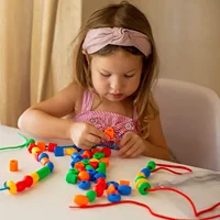 Lacing Beads Toy 25 Stringing Beads 3 Strings Educational Montessori Toys Toddler Crafts Autism Toys for Kids Preschool Children 2