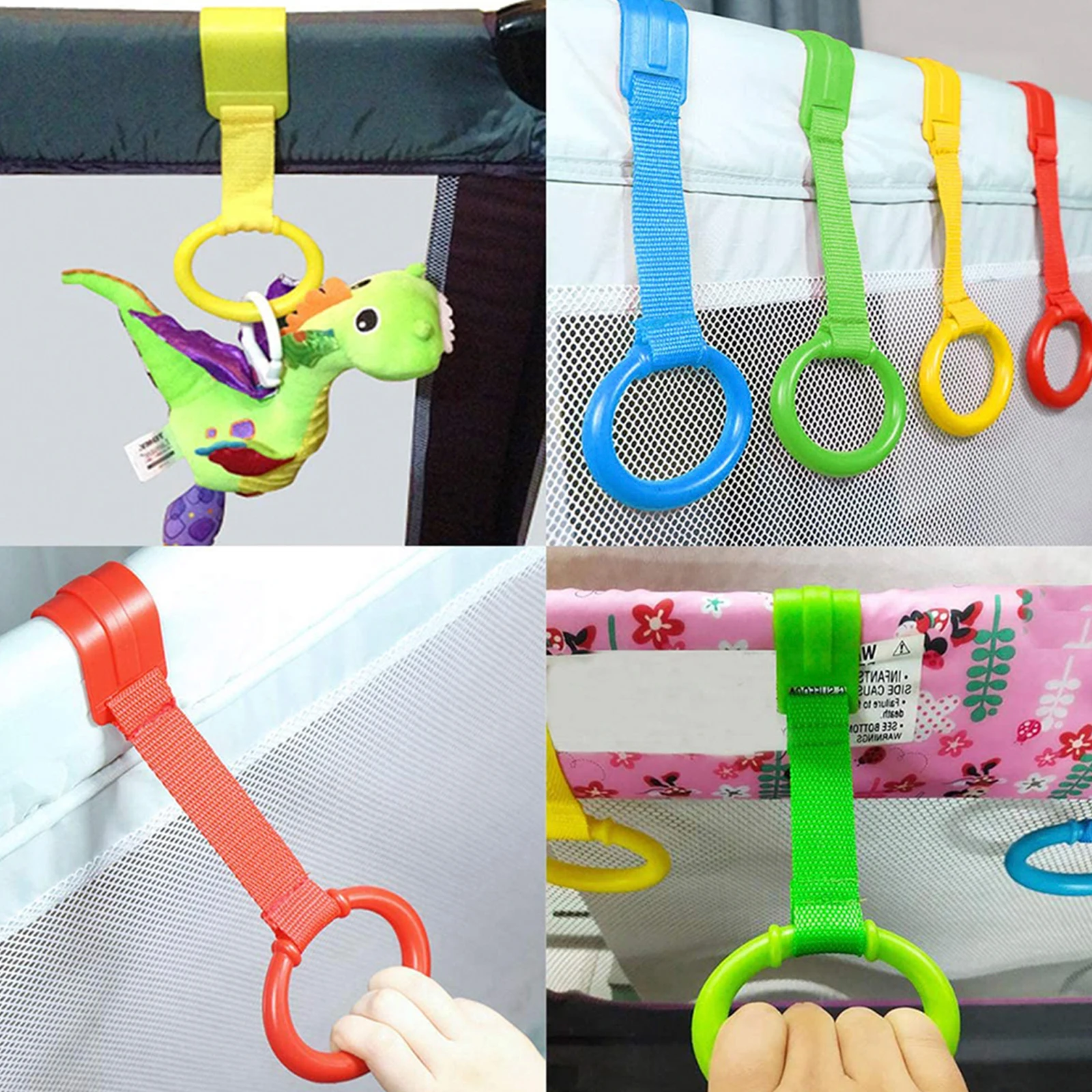 Baby Hand Pull Rings Cribs Playpens Walking Training Rings Baby Stand up Assistant Security Bed Hanging Pendants 4/8Pcs baby crib pull ring