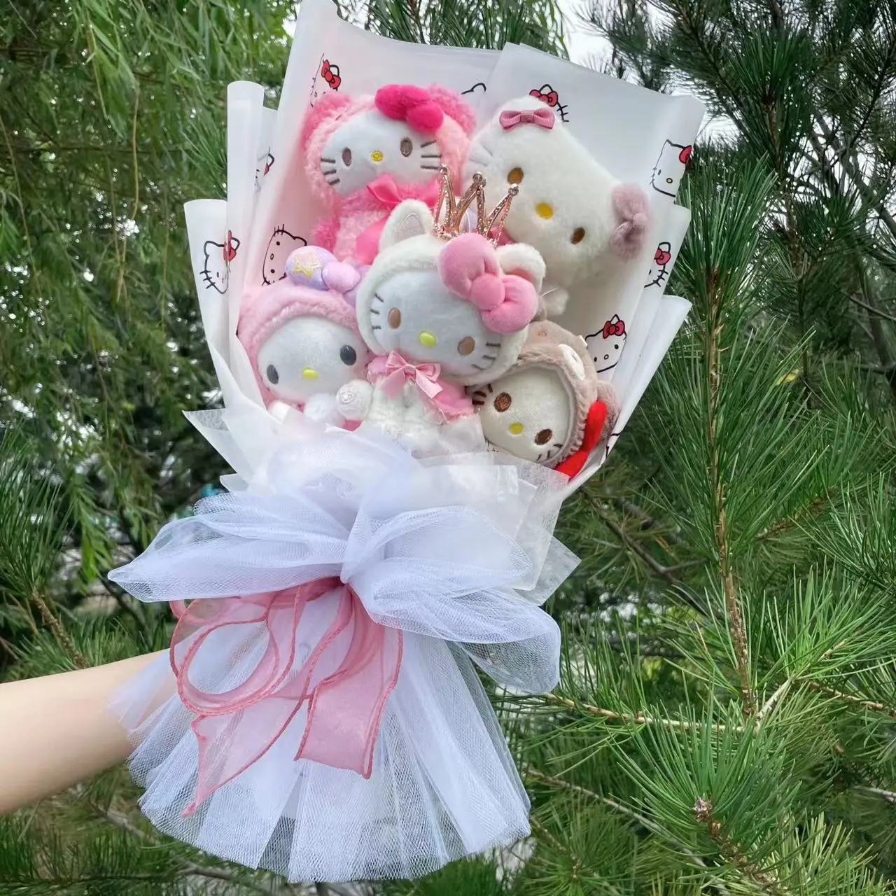 Cartoon My Melody Kuromi Cinnamoroll Kt Cat Plush Doll Toy Sanrio Bouquet Gift Box Valentine's Day Christmas Graduation Gifts 3