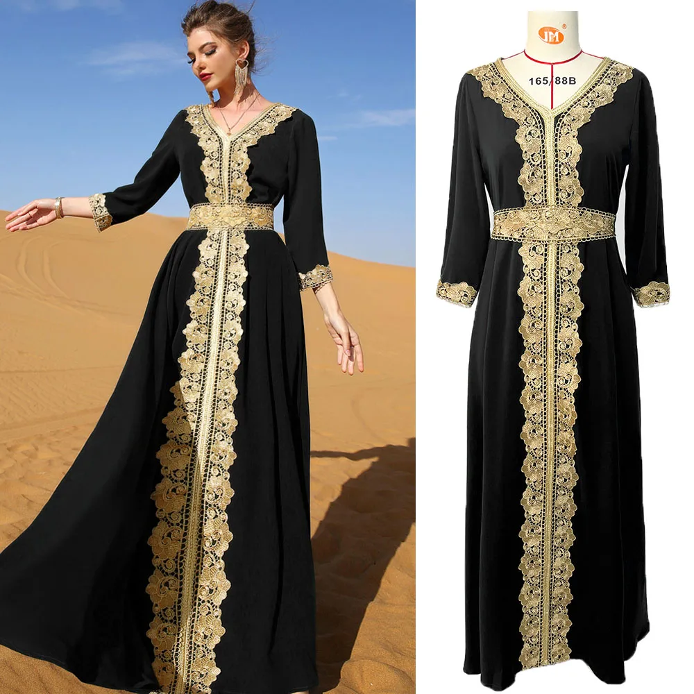 

Arab Morocco Muslim Dress Abaya Women Lace Embroidery Maxi Abayas Dubai Turkey Islam Kaftan Longue Musulmane Vestidos Largos