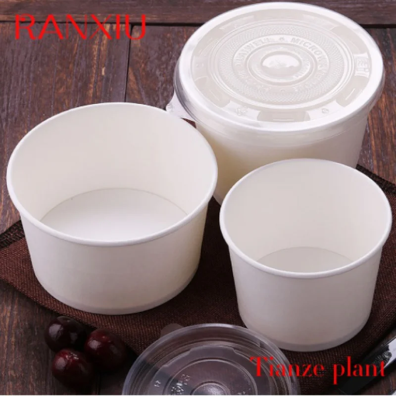 CustomDisposable Takeaway food packaging cardboard salad bowl cups print with lid custom eco custom logo white kraft coffee paper cup takeaway hot design coffee paper cup wholesale supplier with trey and lids