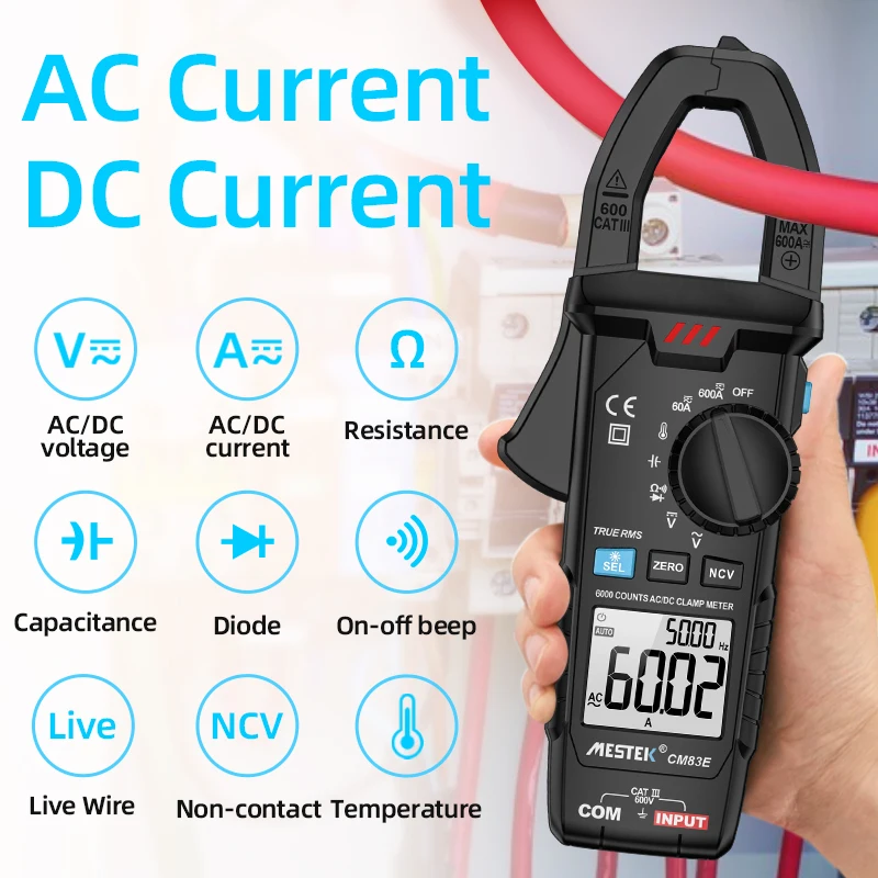 Mestek-AC-DC-Current-Clamp-Multimeter-600A-NCV-Voltage-DC-pliers ...