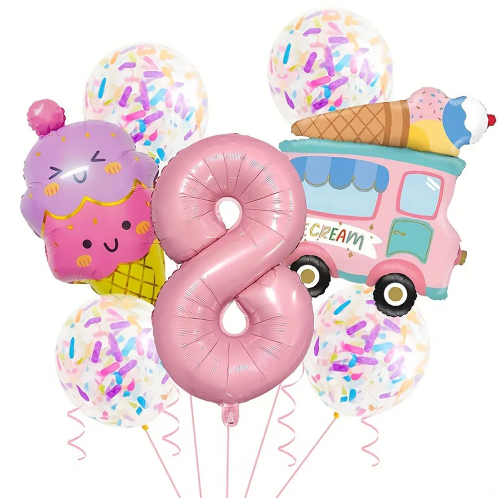 Eiscreme Donuts Rosa Eiscreme Auto-Themen-Geburtstagsballon Rosa digitale Folienballons Geburtstagsparty-Zubehör Dekoration Geschenke – Detail 8