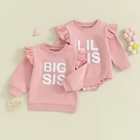 2023-09-08 Lioraitiin Baby Girls Sister Mataching Outfit Set Big Sis Shirt/Lil Sis Romper Crewneck Sweatshirt Romper 1