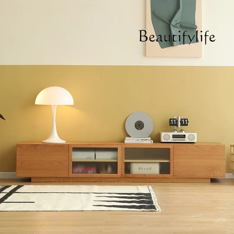 

Nordic Solid Wood TV Cabinet Living Room Simple Floor Visual Cabinet