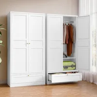 Metal Armoire Wardrobe Closet with  Wardrobe Cabinet with Drawers and Hanging Rail Metal Closet with Adjustable Shel 1