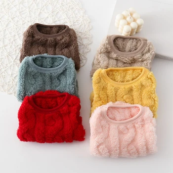 Solid Cute Wavy Double-sided Puppy Kitten Warm Coat Sweater Autumn Winter Fleece Pullover Pet Clothes for Small Medium Dogs Cats 6