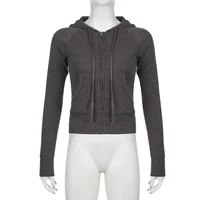 Grunge – sweat à capuche côtelé pour femme, sweat-shirt à capuche zippé, décontracté, manches longues, manteaux, tenues Vintage y2k, années 2000 5