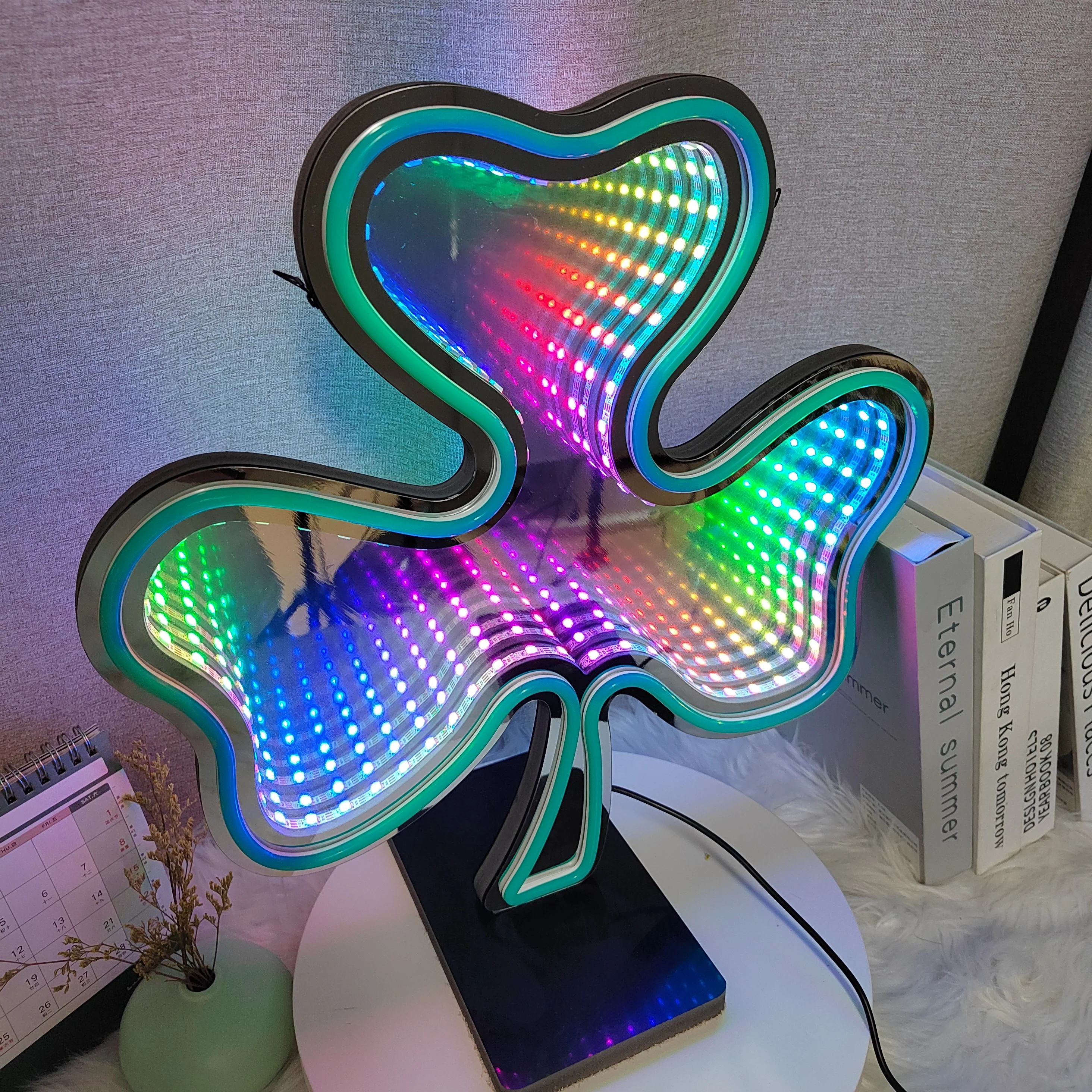 Color-Changing Tunnel Mirror Gift Box Neon Sign, Double Side and Both Hanging and Standing Artistic Present Box Shop Home