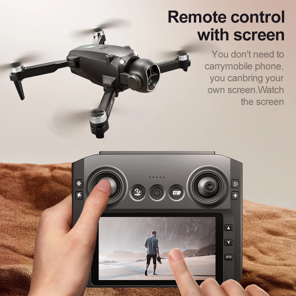 Drone de poche M7 8K HD avec caméra duale et GPS, filmant un paysage de voyage depuis les airs.